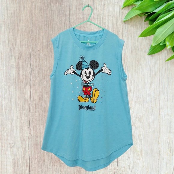 Disney Parks Sleeveless Top Girls Youth Small Blue Mickey Mouse Graphic Print - Picture 1 of 9